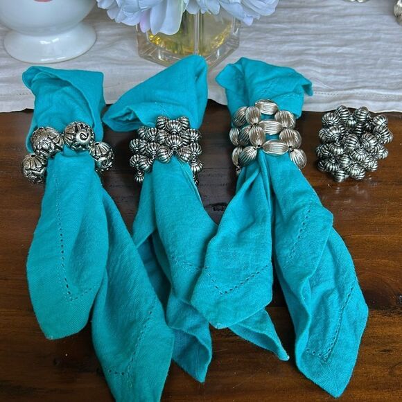 Napkins holder silver color handmade bundle of 4 NEW - Picture 1 of 6